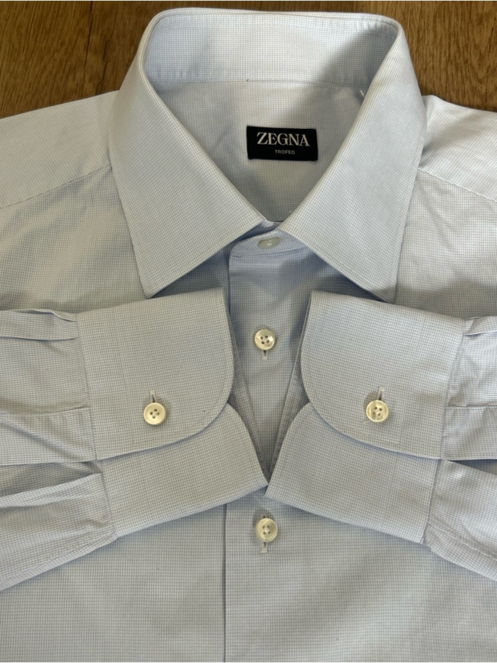 Men’s Light Blue Luxury ZEGNA TROFEO Dress Shirt - Classic Spread Collar 43/17 L